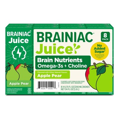 Brainiac Apple Pear Juice Drink 8pk/6.75 fl oz Boxes: 66% Juice Content