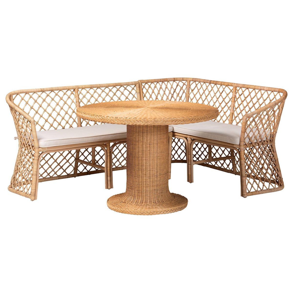 bali & pari Ellard Bohemian Rattan 3  Piece Dining Nook Set Light Honey