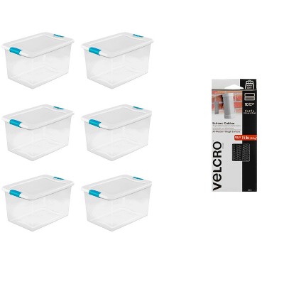 Sterilite 64 Qt Storage (6 Pack) Bundled with VELCRO® Brand Fasteners (10 Pack)