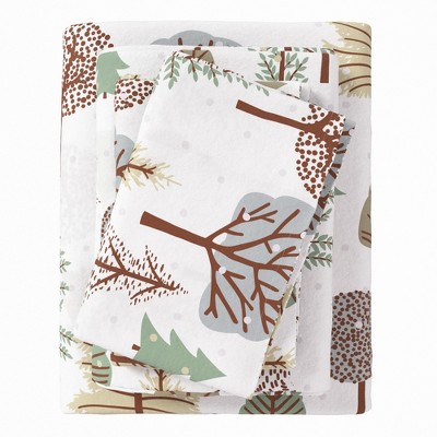 100% Cotton Lodge Print Flannel Sheet Set - Great Bay Home (Full, Snowy Forest)