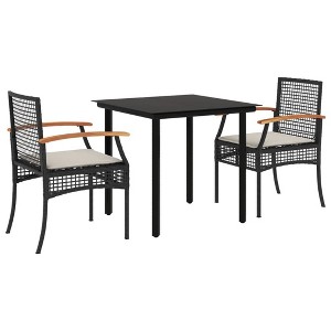 vidaXL Garden Dining Set Black PE Rattan 3 Piece Set Removable Covers - 31.5" Table Length Black 2 Items - 1 of 4