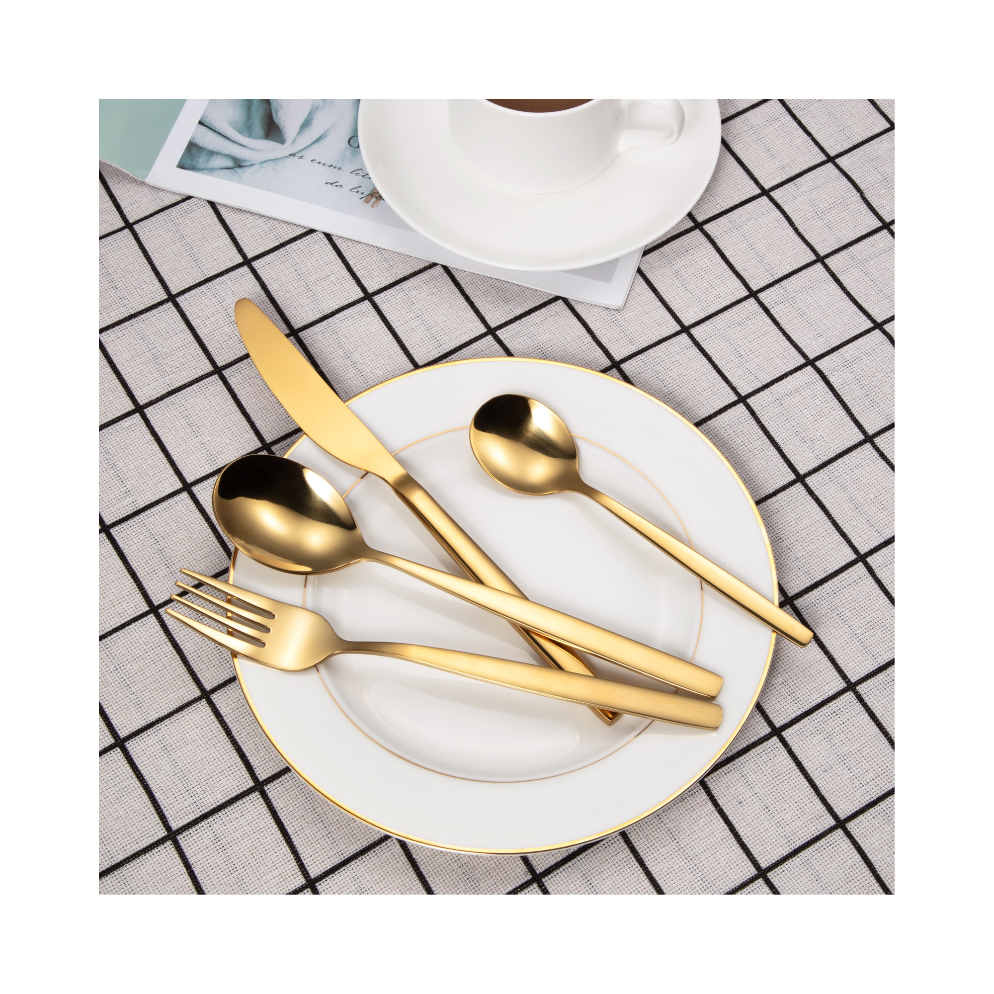 30-Piece Stainless Steel Flatware – Gold and Silver Finish, Mirror Polished Cutlery, Dishwasher Safe – Includes Dinner Knives, Forks, and Spoons