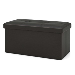 Costway Folding Storage Ottoman Upholstered Rectangle Footstool PVC Leather 22.5 Gallon Black/Brown/White - 1 of 4