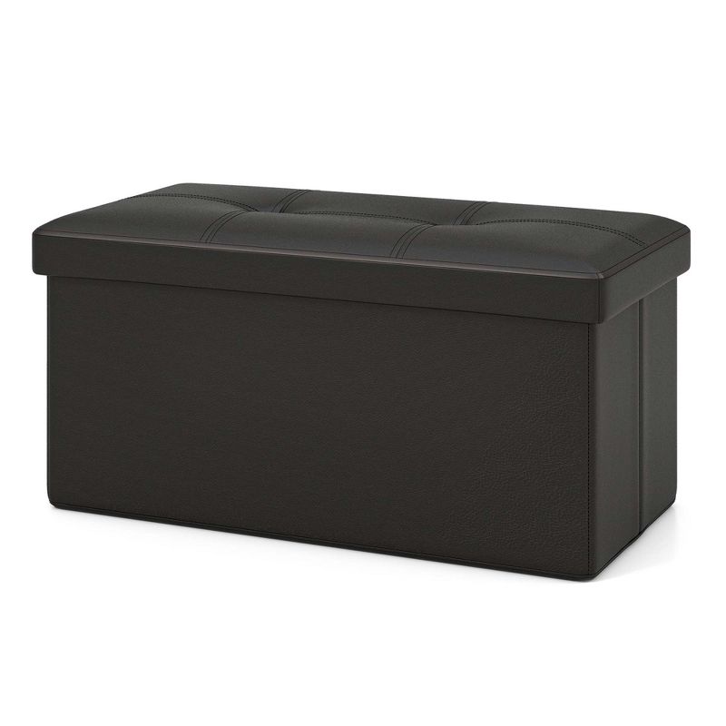 Costway Folding Storage Ottoman Upholstered Rectangle Footstool PVC Leather 22.5 Gallon Black/Brown/White, 1 of 11