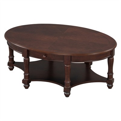 OUTSUPPLY Oval Coffee Table, Cocktail Table with Drawer & Shelf, Antique Distressed Finish for Living Room