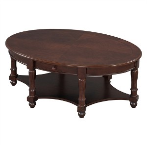 OUTSUPPLY Oval Coffee Table, Cocktail Table with Drawer & Shelf, Antique Distressed Finish for Living Room - 1 of 4
