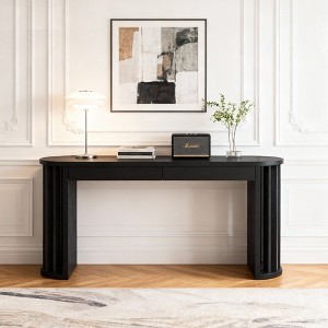 Luxystar 59’’ Long Console Table with Curved and Straight Line Design for Entrance and Living Room, Black - 1 of 4