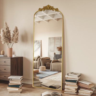 65"x22"  Arched Full Length Mirror Metal Vintage Mirror Baroque Style,Antique Gold