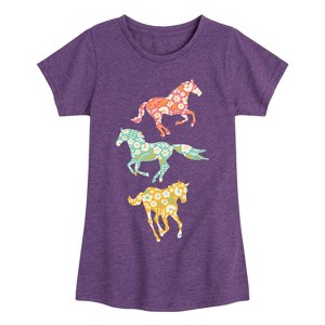 Girls' - Instant Message - Patterned Filled Horses Fitted Short Sleeve Graphic T-Shirt - 1 of 4
