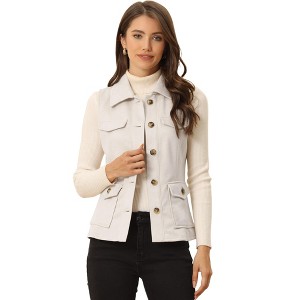 INSPIRE CHIC Women's Buttoned Sleeveless Faux Suede Utility Vest with Cargo Pocket - 1 of 4
