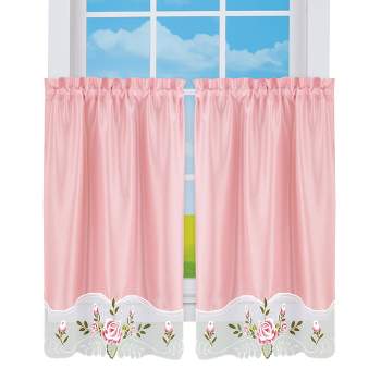 Collections Etc Rose Trim Embroidered Rod Pocket Top Window Curtains