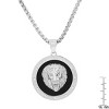 Steeltime Men's stainless steel, black enamel and black simulated diamonds lion head round pendant. Color Options: Silver, Gold - 3 of 4