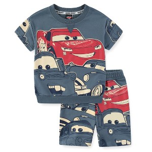 Disney Cars Boys 2 Piece French Terry Short Sleeve T-Shirt and Shorts Set for Big Kids - 1 of 4
