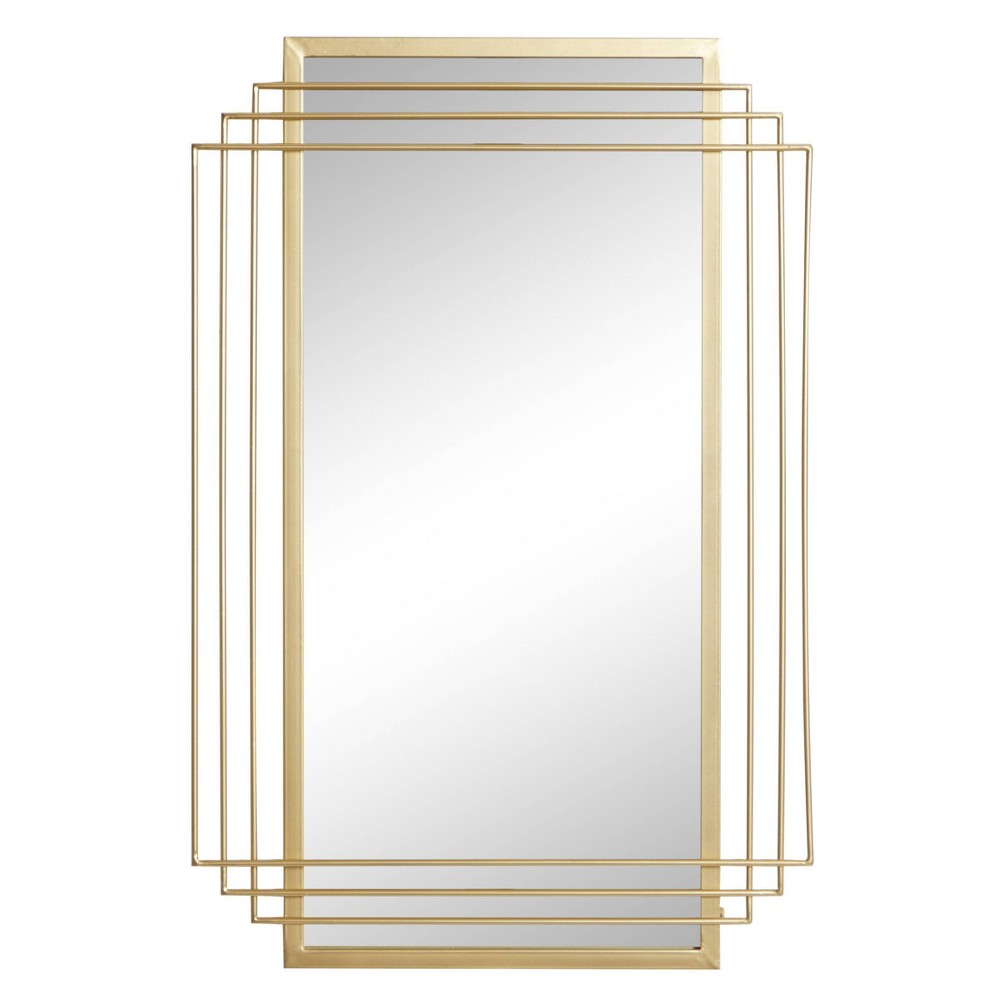 Photos - Wall Mirror Rectangle Metal Glam Geometric  Gold - CosmoLiving by Cosmopoli