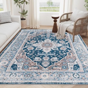 Okak Elegant Vintage Design Bohemia Style Large Washable Area Rug for Living Room,Bedroom,Flower Design Non-slip Rug - 1 of 4