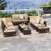 6-Piece Diamond Weave Patio Sectional Set with Extendable Coffee Table & Ice Box, Adjustable Reclining Backrest Gray/Khaki - ModernLuxe - 2 of 4