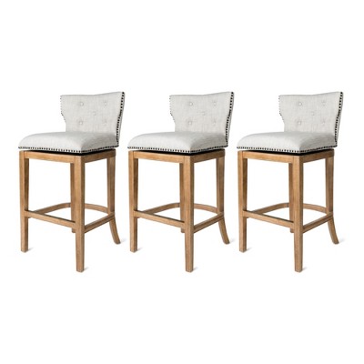 Maven Lane Hugo Low Back Kitchen Stool with Fabric Upholstered Seat, Set of 3