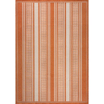 Modern Stripe-on-Stripe Orange and Cream 4' x 6' Synthetic Area Rug