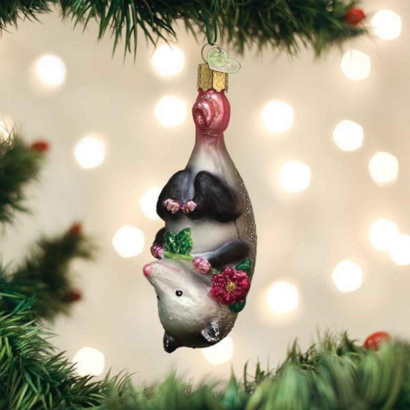 Old World Christmas Blossom Opossum  -  One Glass Ornament 4.25 Inches -  Playing Possem Ornament  -  12569  -  Glass  -  Gray, 2 of 4