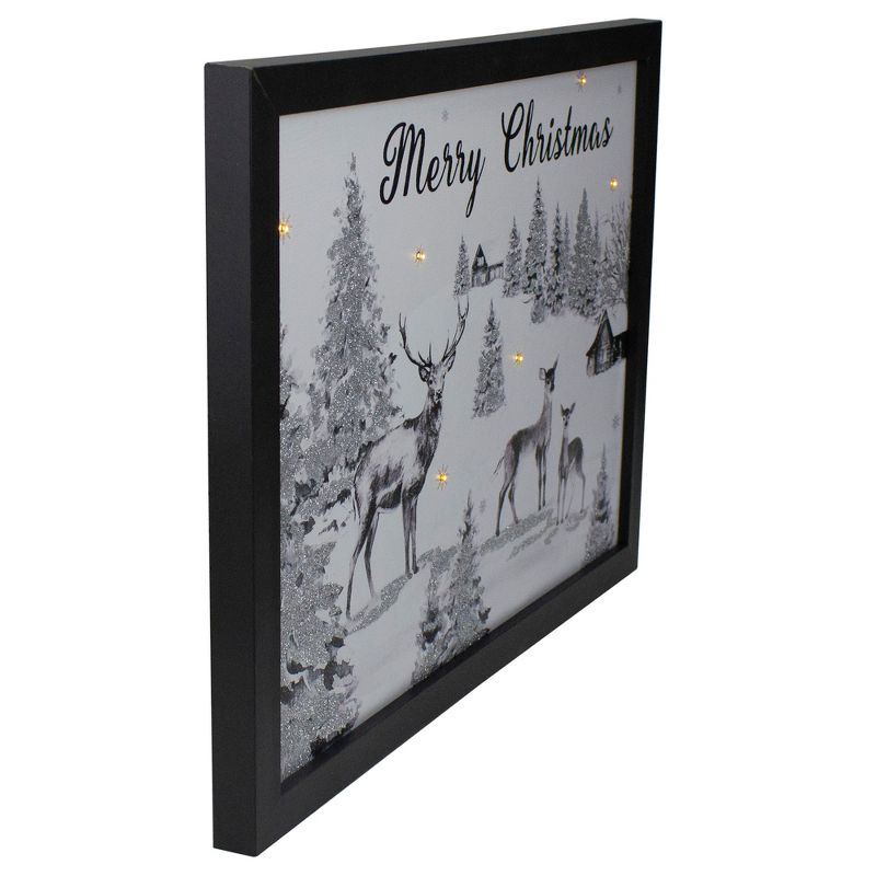 Northlight Lighted Black and White Winter Scene Merry Christmas Canvas Wall Art 11.75" x 15.75", 2 of 4