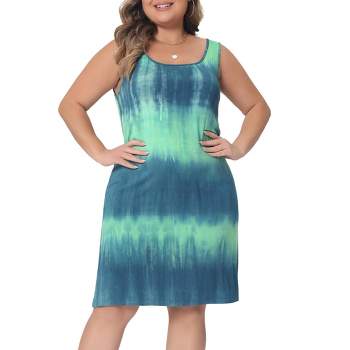 Agnes Orinda Women's Plus Size Tie Dye Sleeveless Beach Round Neck Casual Tank Sundresses