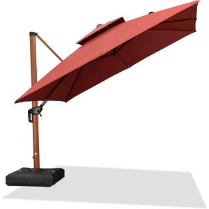 PURPLE LEAF 9/10/11/12ft Patio Umbrella with Base Outdoor Square Large Cantilever Umbrella Windproof Offset Heavy Duty Umbrella for Garden Deck Pool - 1 of 4