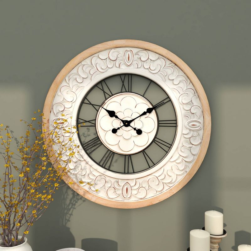 32&#34;x32&#34; Wooden Floral Carved Wall Clock White - Olivia &#38; May, 5 of 19
