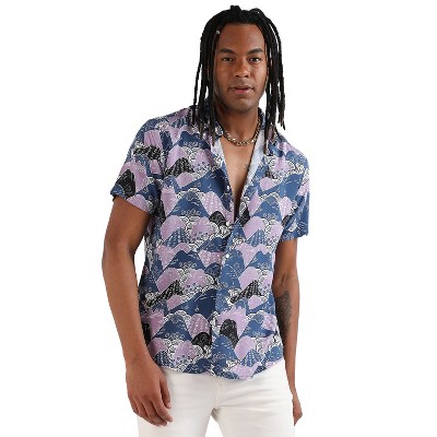 Campus Sutra Men Men's EcoLiva Blue & Lavender Contrast Landscape Shirt