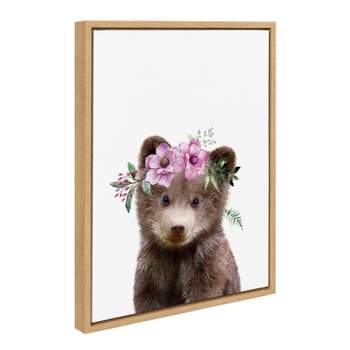 Kate & Laurel All Things Decor 18"x24" Sylvie Flower Crown Bear Framed Wall Art by Amy Peterson Art Studio Natural