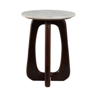 Modern Wooden Accent Table with Marble Top - Stylish Side Table for Living Room & Bedroom - MDF & Iron Frame - 20" Multi