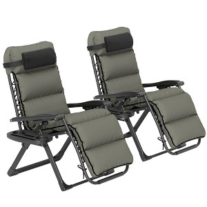 Zero Gravity Lounge Chair Set, 2 Pieces Reclining Folding Outdoor Lounge Chairs with Cushion, Headrest, Side Tray - 1 of 4