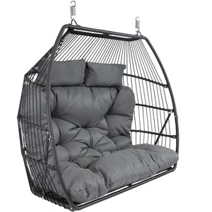 Sunnydaze Outdoor Andrei Hanging Double Egg Chair with Cushion and Headrests - Dark Gray - 1 of 4