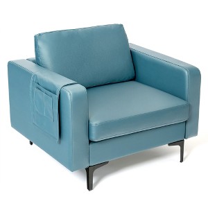 Costway Modern Leathaire Fabric Accent Armchair Single Sofa w/ Side Storage Pocket - 1 of 4