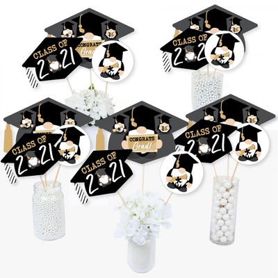 Big Dot of Happiness Grad Gnomes - 2021 Graduation Party Centerpiece Sticks - Table Toppers - Set of 15