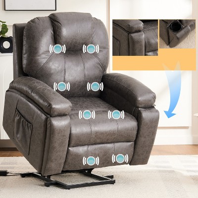 Grungis Faux Leather Lift Massage Chairs for Elderly,Recliner Chairs with Massage and Lumbar Heating for Living Room