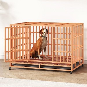 XBRIGH 48-Inch Blue\Orange\Green\Black Heavy Duty Dog Crate with Wheels, Sturdy Door Lock, Double Doors and Removable Tray Design - 1 of 4