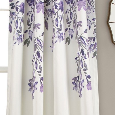 Tanisha Purple and Gray Floral Polyester Blackout Curtain Panels