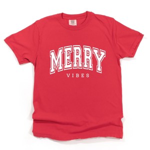 Simply Sage Market Merry Vibes Varsity Thick Outline Garment Dyed Tee - 1 of 4
