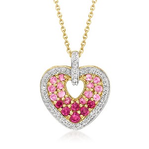 Ross-Simons 0.50 ct. t.w. Rhodolite Garnet, .40 ct. t.w. White Zircon and .30 ct. t.w. Pink Tourmaline Heart Pendant Necklace in 18kt Gold Over - 1 of 3