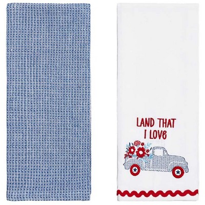The Lakeside Collection Set of 2 Embroidered Americana Kitchen Towels