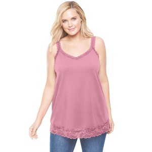 Woman Within Lace-Trim V-Neck Tank - 1 of 4