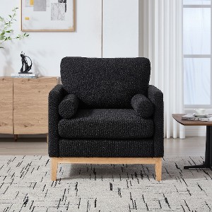 Lyngins Textured Boucle Accent Chair, Modern Farmhouse Square Armchair with Natural Wood Legs, Single Sofa Chair with 2 Pillows for Living Room - 1 of 4