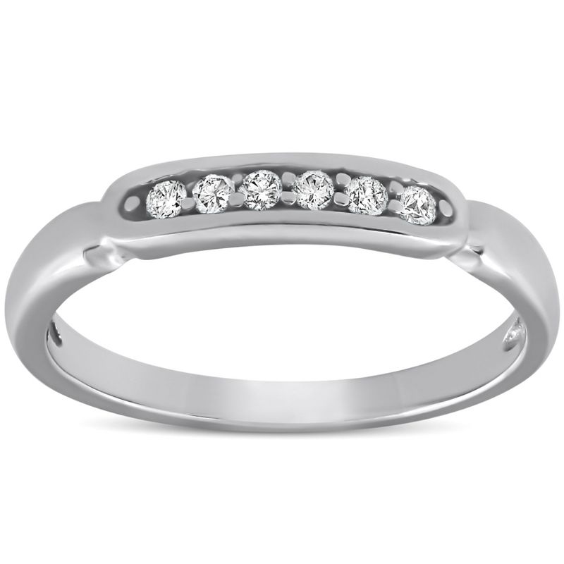Pompeii3 10k White Gold 1/10ct Diamond Anniversary Wedding Promise Ring High Polished, 1 of 5