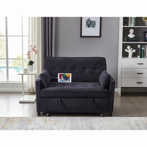 TiramisuBest 3 in 1 Velvet Sofa Bed with Wheeled Pull out Design Adjustable Backrest USB Port Armrests Storage Pockets and Two Headrests - 1 of 4