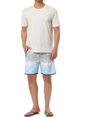 TATT 21 Men's Summer Drawstring Contrast Color Printed Beach Boardshorts Gray Blue 28 — фото 2