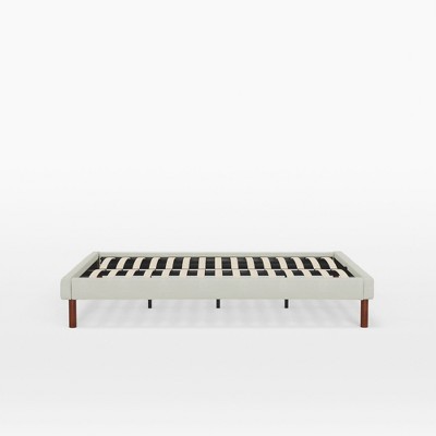 Ivory Linen Upholstered King Bed Frame with Slats