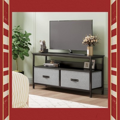 39'' TV Stand for TVs up to 50'' - Entertainment Center with 2 Fabric Drawers & Open Shelf, Adjustable Footpads