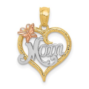 Black Bow Jewelry 14k Two Tone Gold and White Rhodium Mom Heart Butterfly Pendant, 15mm - 1 of 4
