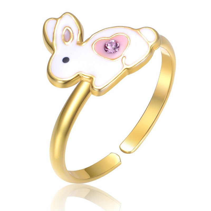 Children's 14k Gold Plated White & Pink Bunny Rabbit Adjustable Ring, 1 of 3