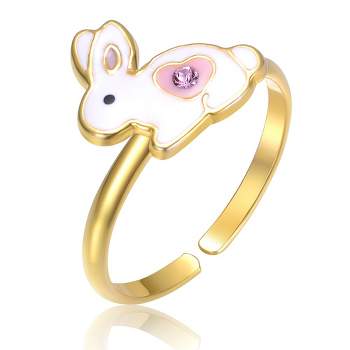 Children's 14k Gold Plated White & Pink Bunny Rabbit Adjustable Ring